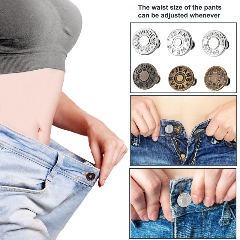 ZENGLU 12 Sets Jean Buttons pins No Sew Instant 17mm Replacement Button Adjustable Pants Buttons Kit - Image 5